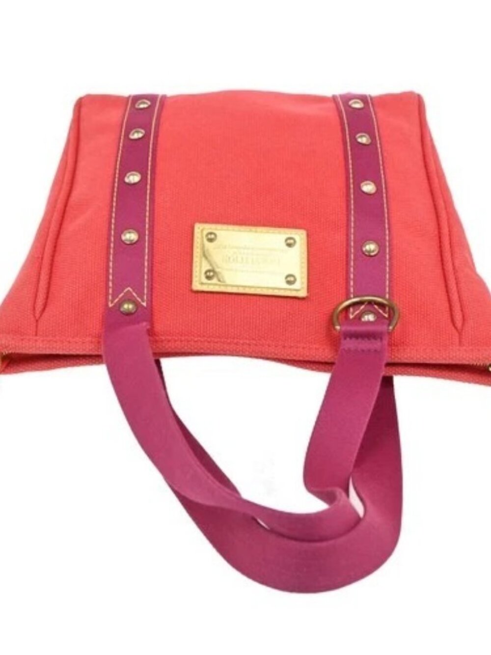 LOUIS VUITTON Cabas MM Shoulder Bag Antigua Canvas Leather Rouge M40034 32ZA237 - Picture 5 of 15
